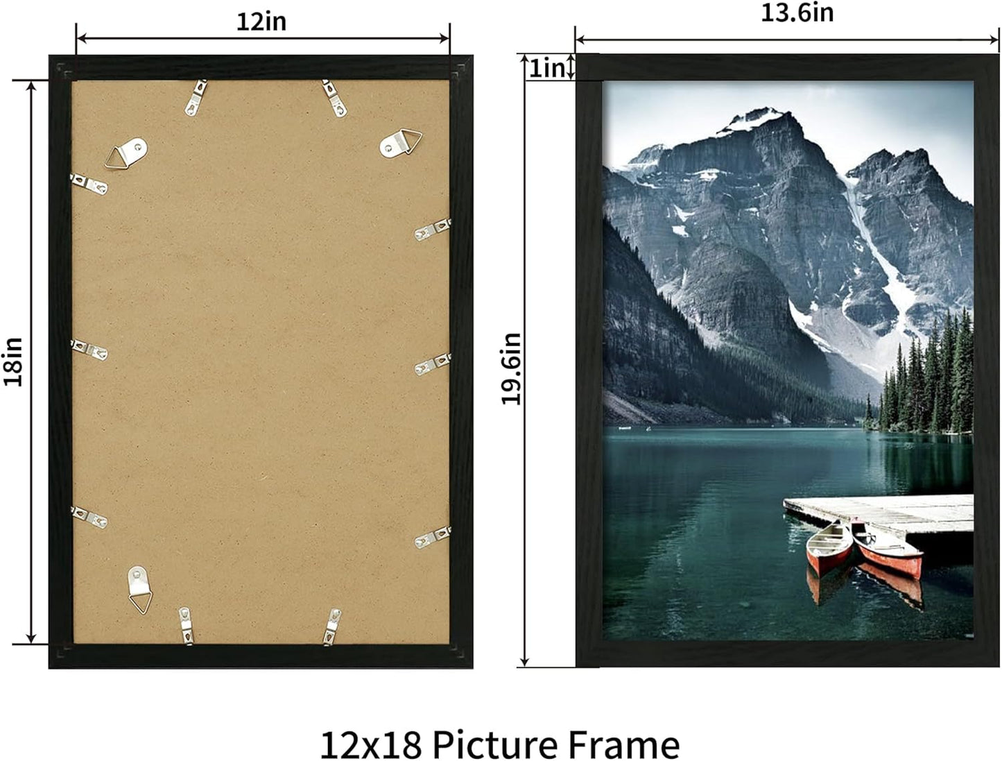 iRahmen 12x18 Picture Frame Set of 2 with Plexiglass, Black Wood Poster Frames for Photo Gallery Wall Mounting Horizontal and Vertical