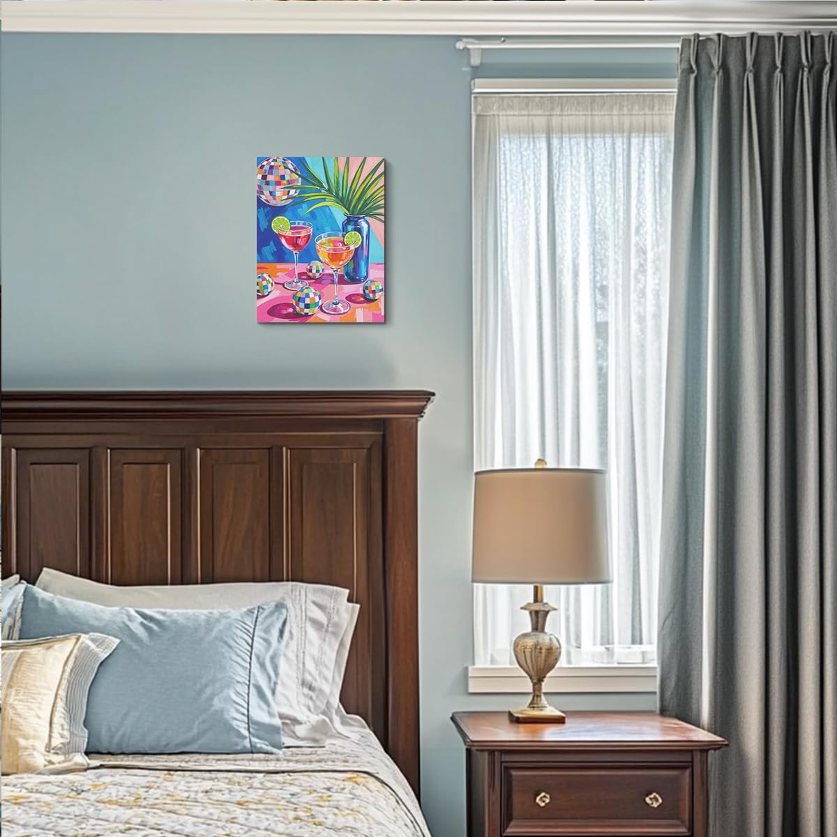 Disco Cocktail Print Wall Art, Retro Disco Ball Maximalist Canvas Framed Prints Modern Decorations, Funky Poster for Bar Cart Decor Living Room Entryway Bedroom Aesthetic