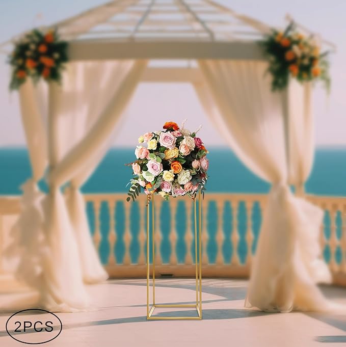2 Pcs Metal Flower Stand for Wedding Centerpieces Stand Column Vases Wedding Flower Stand Rectangular Geometric Gold Centerpieces Stands for Wedding Decorations Home Party Event (2Pcs 31.49inch)