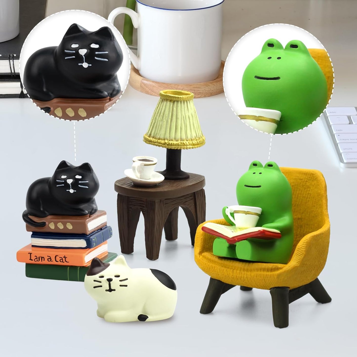 Cute Mini Frog and Cat Figurine for Office, Home Decoration Perfect Cute Frog and Cat Gift