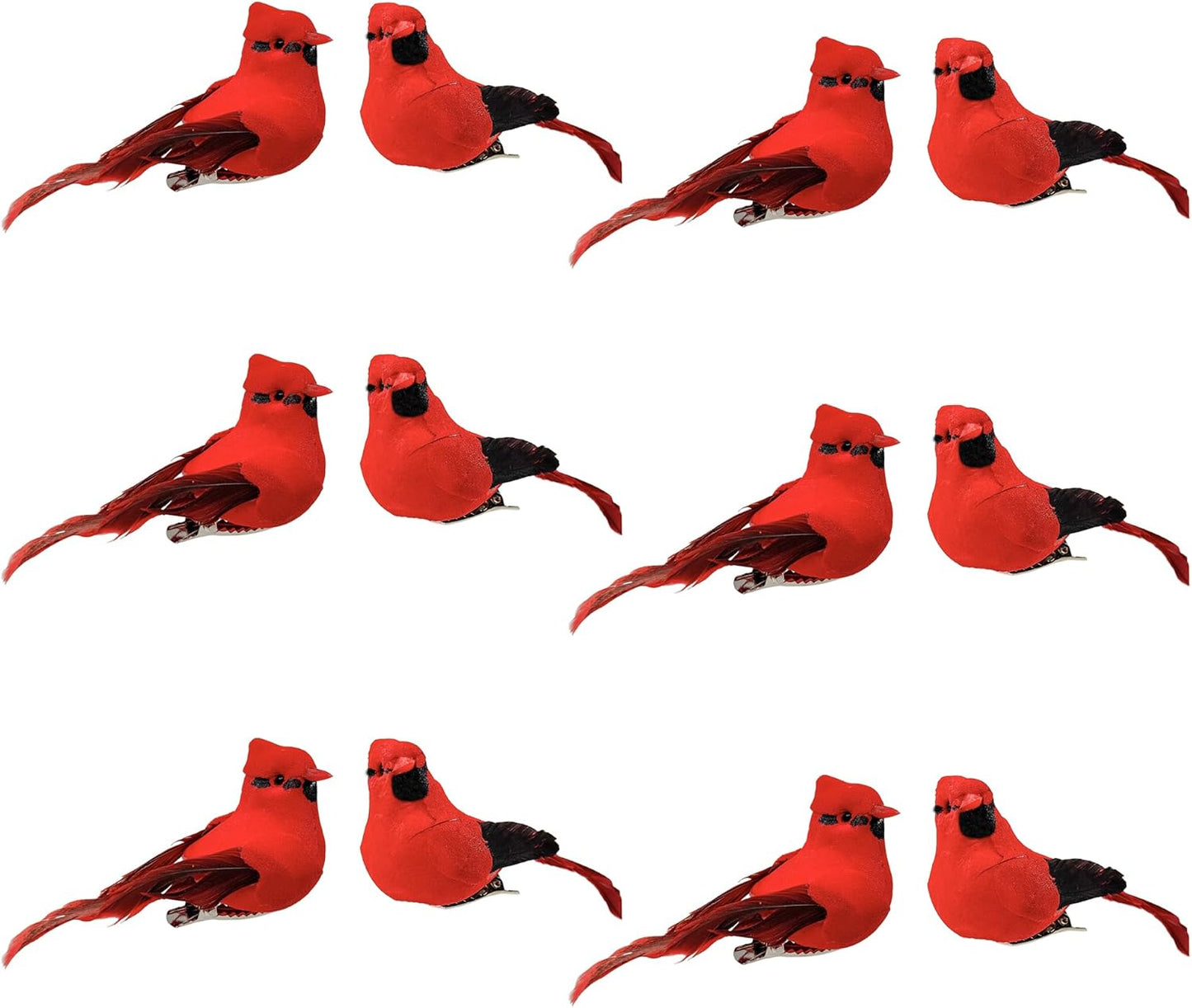 Berfutall-Cardinal Clip On Christmas Tree Ornament Decorations - Red Feathers Set of 12 Pieces Each is 2.8" Lon(B)