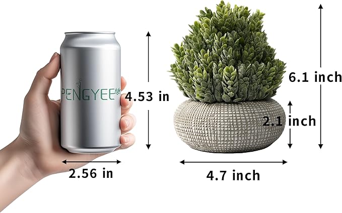 2Pack Small Fake Plants, 6.1/5.7 Inch Artificial Plants Indoor in Cement Planter, Small Faux Plants Indoor for Room Bathroom Bedroom Farmhouse Kitchen Office Home Decor