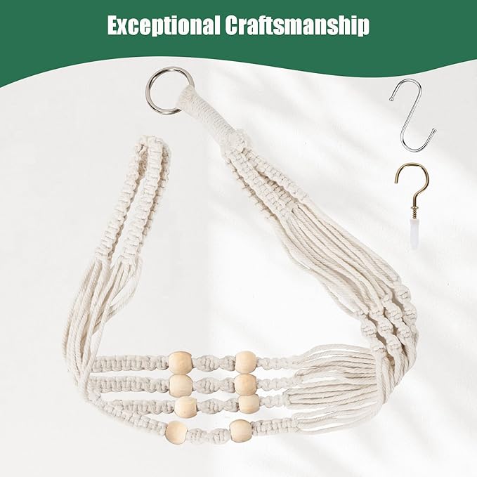 Macrame Plant Hanger, Hanging Planter Basket with Wood Beads, Decorative Boho Flower Pot Holder for Indoor and Outdoor, Ivory, 35 Inch Set of 2 (POTS NOT Included)