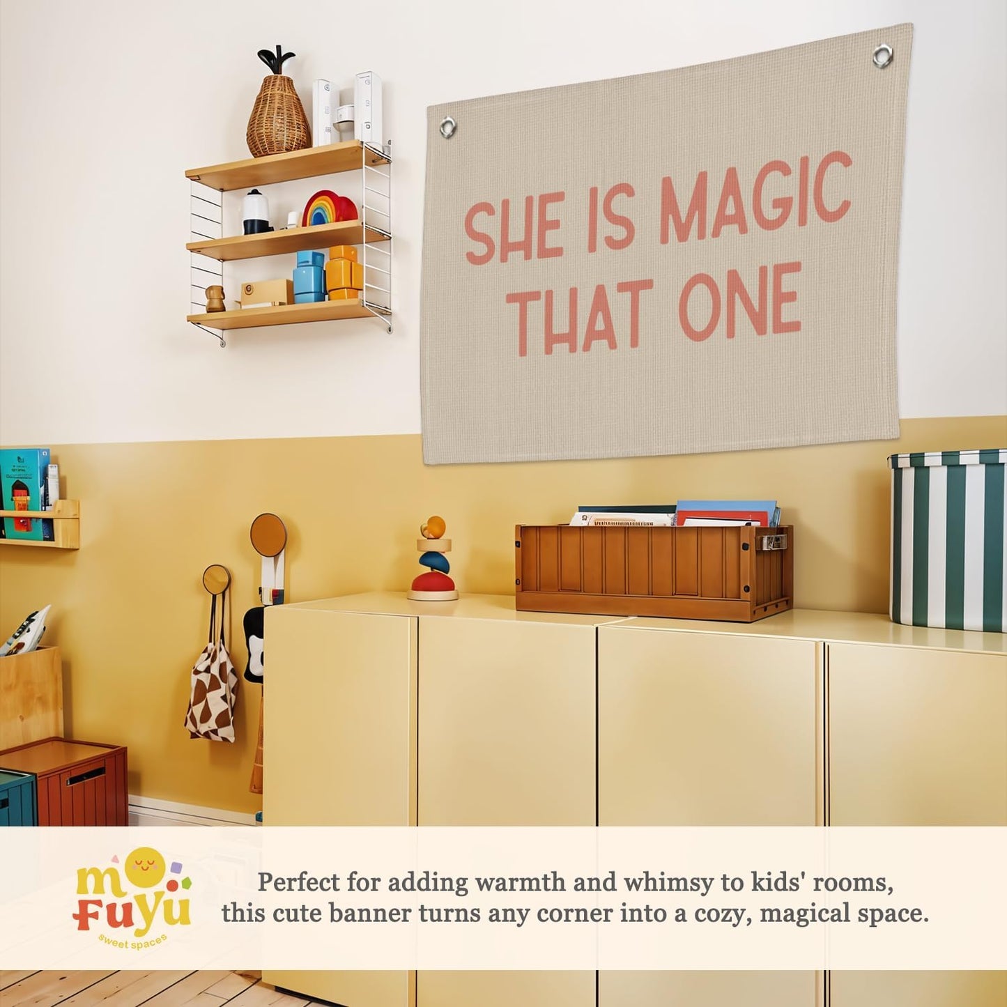 Girls Room Decor，She Is Magic That One Linen Canvas Banner– Inspirational Wall Art for Nursery Kids，Girl Room Decor – 30x20 Inch