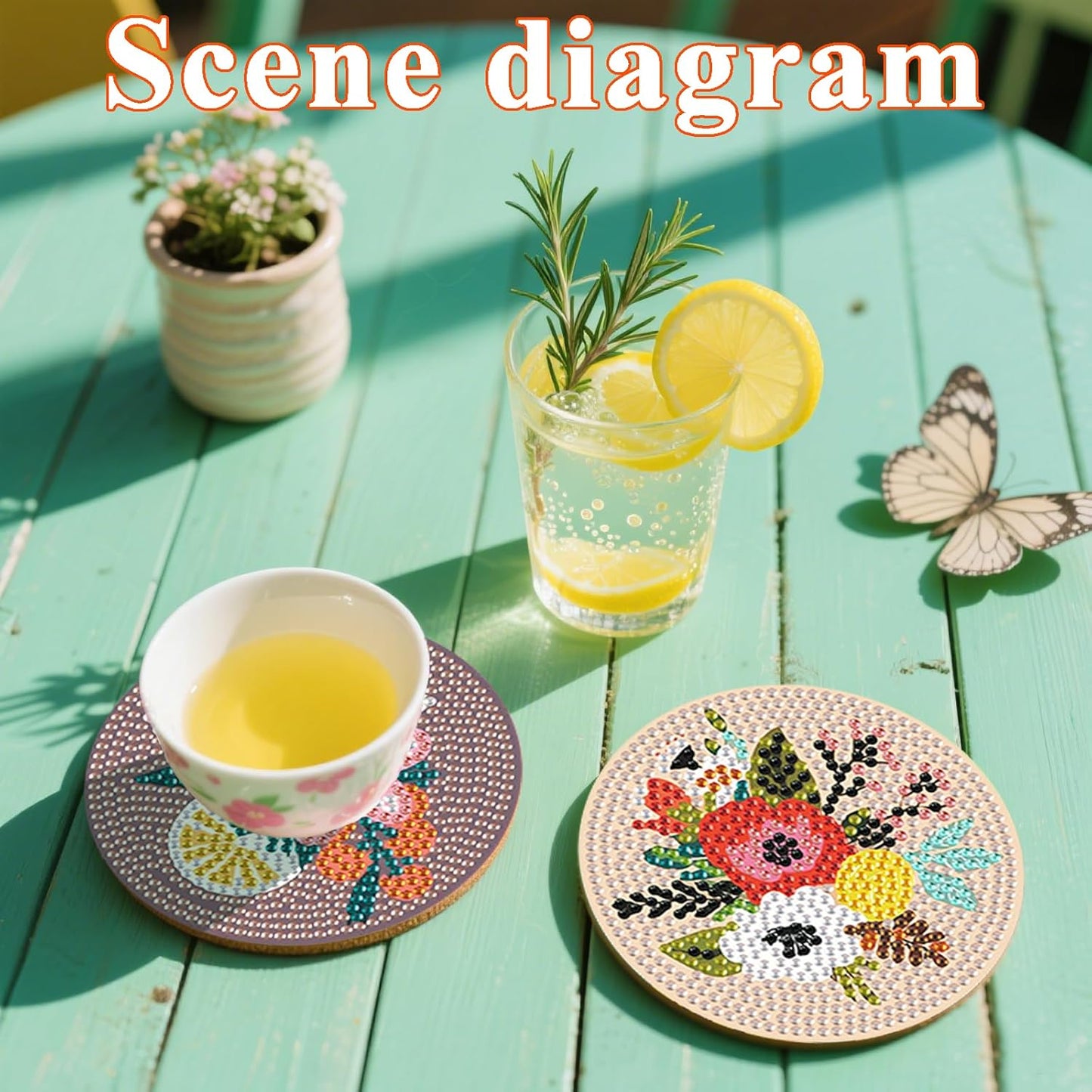 DOTSOPS Flowers Diamond Painting Coaster with Holder 5D Diamond Art Kits for Adults Round Full Drill Beginners Gem Dots Craft Arts Supplies Party Home Decor 8pcs