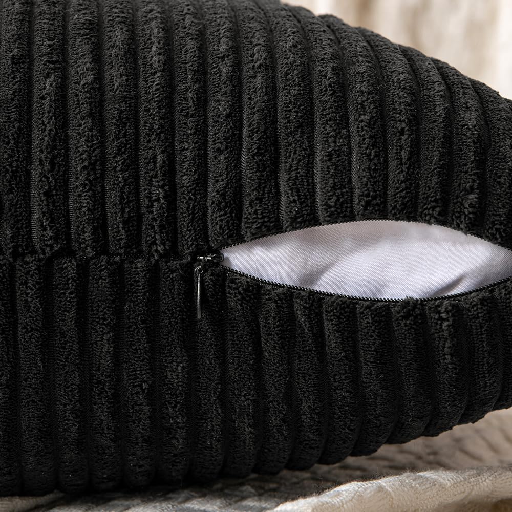 MIULEE Black Corduroy Pillow Covers Pack of 2 Boho Decorative Spliced Throw Pillow Covers Soft Solid Couch Pillowcases Cross Patchwork Textured Cushion Covers for Living Room Bed Sofa 24x24 inch