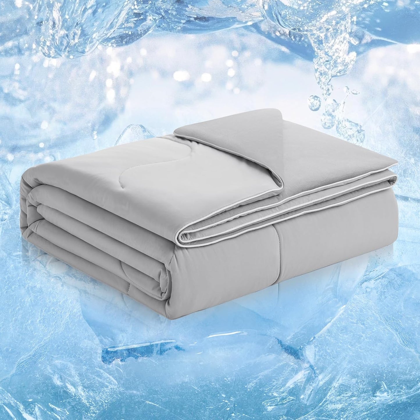 Cozy Bliss Viscose Cooling Comforter Twin Size, Reversible Cooling Blanket for Hot Sleepers and Night Sweats, Q-Max 0.4 Breathable Summer Comforter Quilt, Lightweight Soft Silky Smooth, Cool Grey