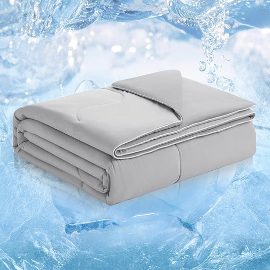 Cozy Bliss Viscose Cooling Comforter Twin Size, Reversible Cooling Blanket for Hot Sleepers and Night Sweats, Q-Max 0.4 Breathable Summer Comforter Quilt, Lightweight Soft Silky Smooth, Cool Grey