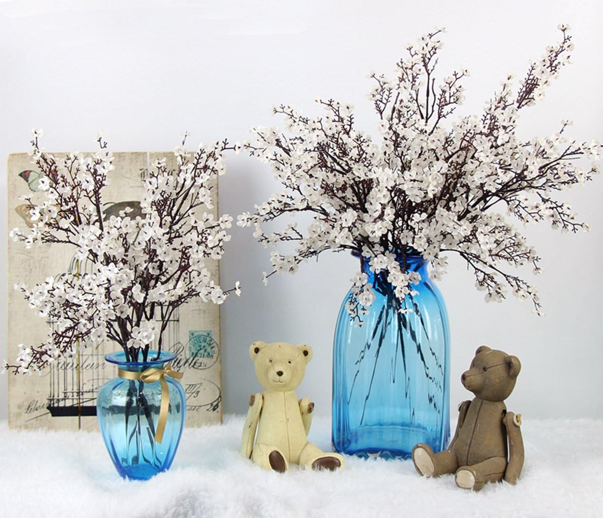 JAKY-Global Babys Breath Fabric Cloth Artificial Flowers 6 Bundle European Fake Silk Plants Decor Wedding Party Decoration Bouquets Real Touch DIY Home Garden(White)