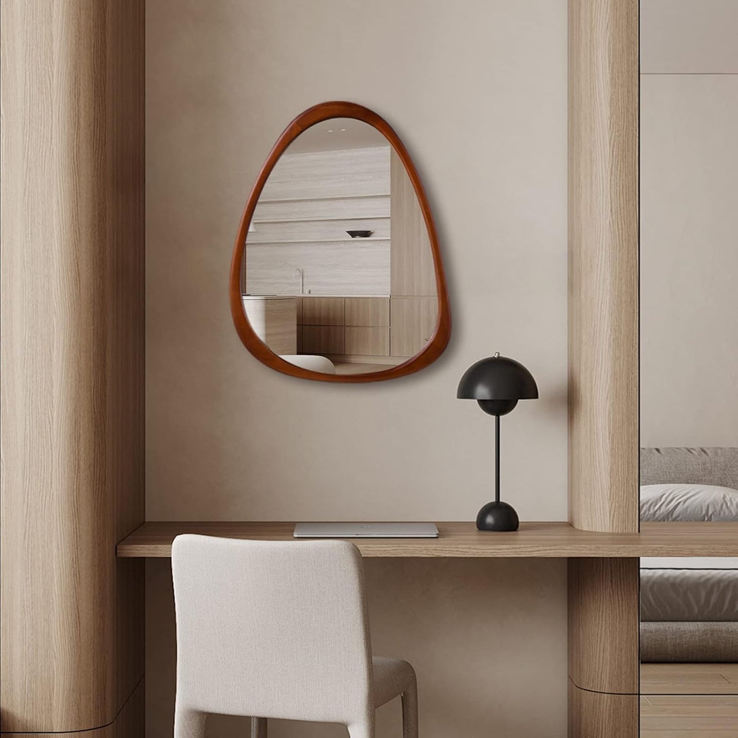 COOL2DAY Irregular Asymmetrical Wood Wall Frame Mirror, Abstract Decorative Odd Shaped Mirror for Living Room, Bedroom, Entryway, Bathroom - 28"x 22"