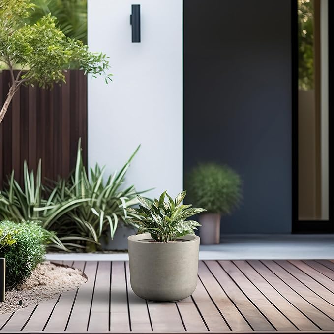 Kante Round Concrete Planter, 13.2 Inch Dia Classic Style Large Plant Pot with Drainage Hole for Indoor & Outdoor Plants, Ideal for Home, Patio, Garden, Weathered Concrete