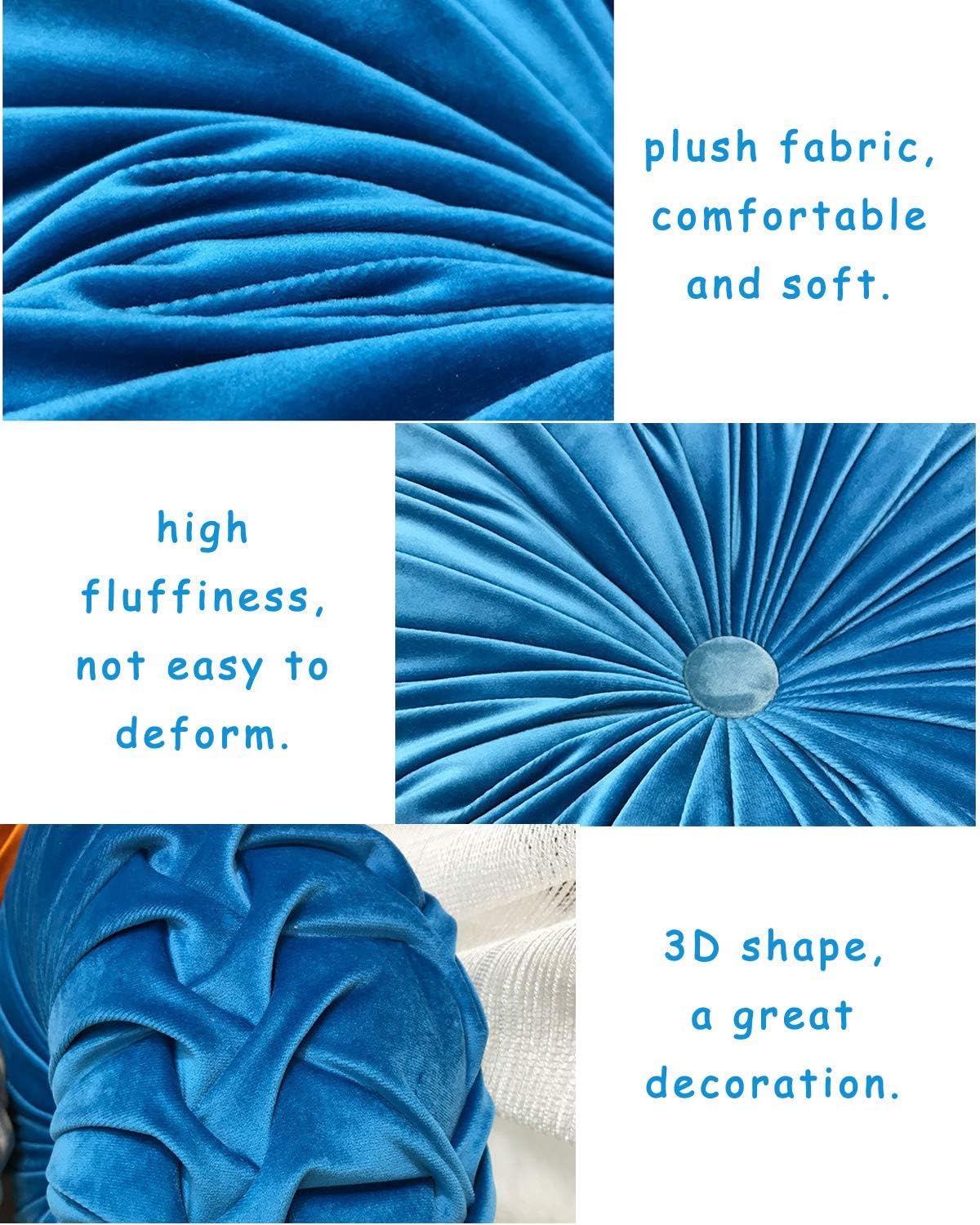 HLOVME Throw Pillow for Couch Decorative 3D Pumpkin Round Velvet Cushion for Sofa Bed Chair Floor 15"X15", Navy Blue