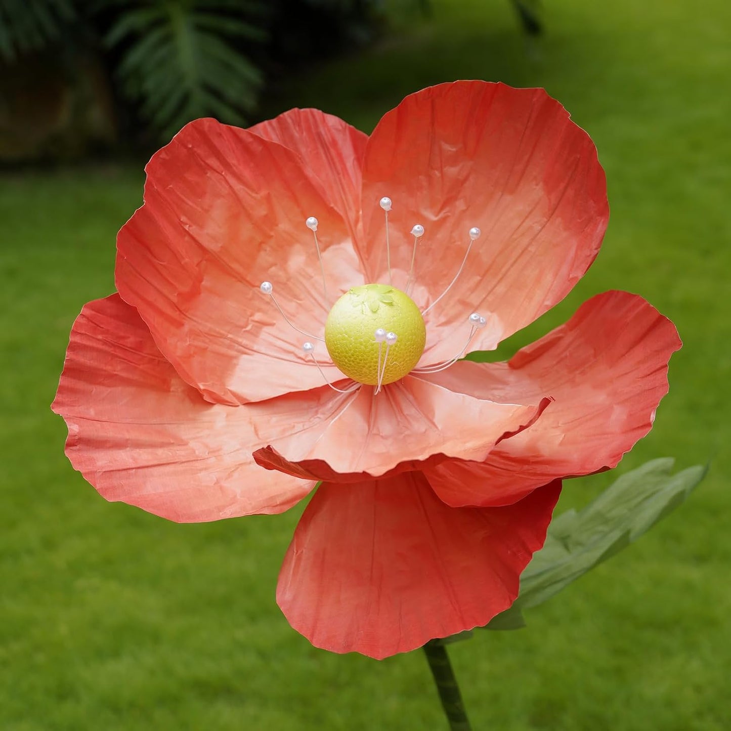 Giant Flowers for Decoration,Large Paper Flowers with Standing Stems and Base,3 pcs Artificial Flowers for Home Decor, Wedding Decorate, Photography Props, Party Banquet (Orange)