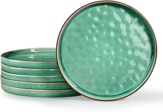 LIANYU Ceramic Dessert Plates Set of 6, 7.9 Inch Kitchen Dinner Plates Set, Porcelain Serving Dishes for Cake, Bread, Salad, Snack and Steak, Microwave, Oven and Dishwasher Safe, Emerald Green