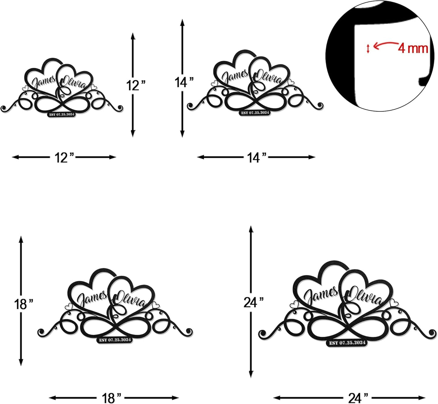 LULLBABYMALL Personalized Love Metal Sign - Customized Names and Date Wall Art, Infinity Metal Signs for New Home, Wedding, Couple, Christmas
