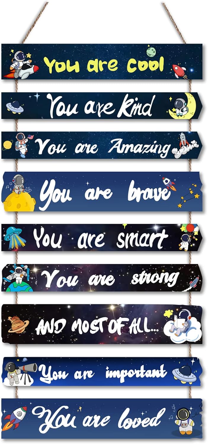 JEVUVU Outer Space Room Decor for Teen Boys Aesthetic, Cool Bedroom Wall Decor for Baby Boy, Navy Blue Kids Wall Art Signs, Fun Stuff Black Decorations for Nursery Bed Room Dorm Classroom Bathroom