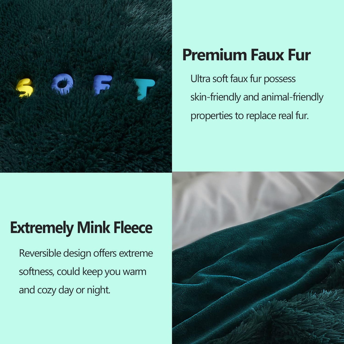 GONAAP Fuzzy Faux Fur Throw Blanket Twin Size Dark Teal Super Soft Cozy Plush Fuzzy Shaggy Blanket for Couch Sofa Bed (Dark Teal, Twin(60"x80"))