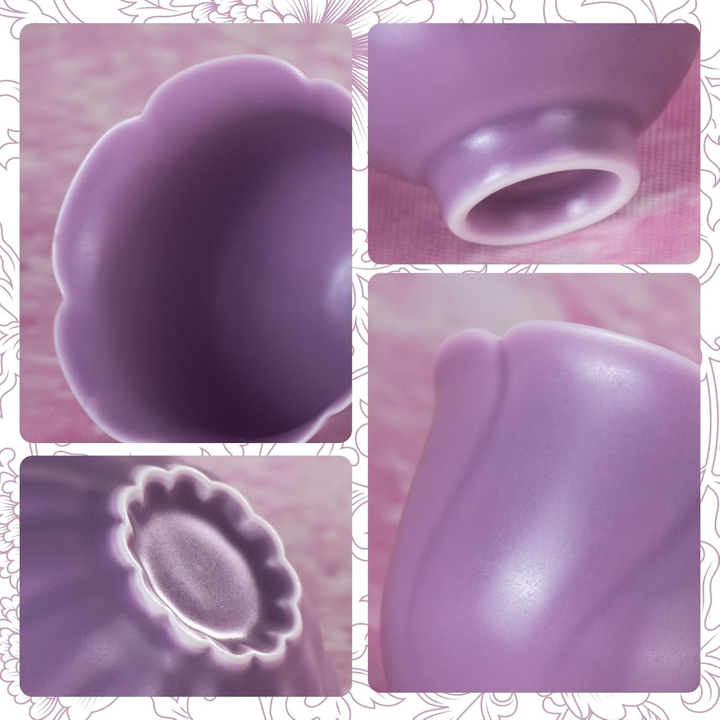 KAMMAK Ceramic Tea Cups Small, Cute Vintage Coffee Cup Set of 2, Porcelain Teacups Espresso Mug, 1.9oz Hand Painted Chinese Afternoon Tea Party Mugs, Birthday Gift for Women Men, Fragrant Purple