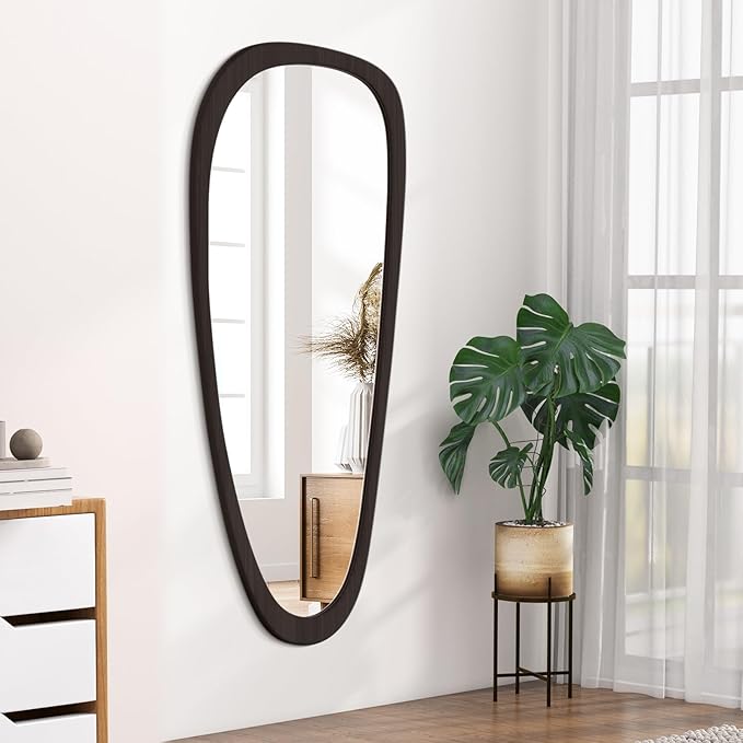 WallBeyond Asymmetrical Mirror, Irregular Wall Mirror, Wall Mirrors Decorative for Bedroom Living Room Entryway Hall, Wood Mirror for mid Century Modern Decor 48" H x 22" W, Black