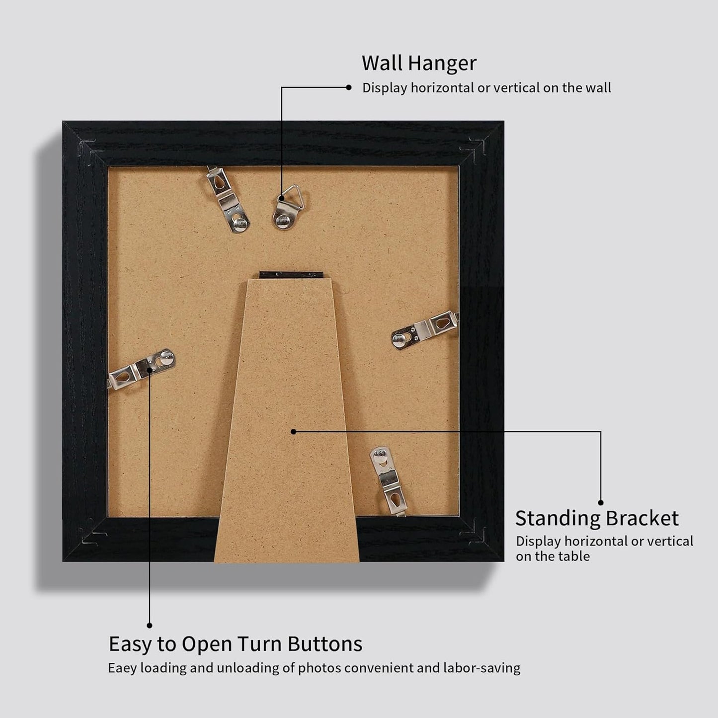 iRahmen 6x6 Picture Frame Set of 4 with High Definition Glass, Black Frames Display 4x4 Picture with Mat or 6 x 6 Without Mat, Square Wood Photo Frame for Wall Mount and Tabletop Display