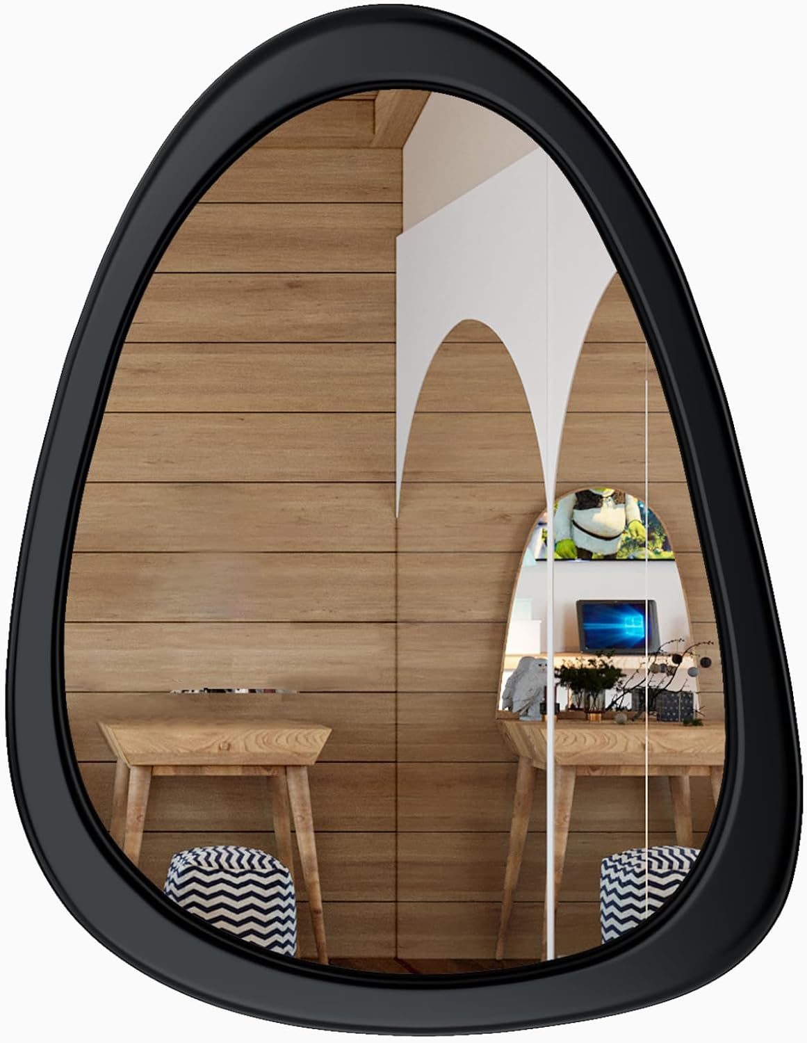 COOL2DAY Irregular Mirror,Asymmetrical Wood Wall Frame Abstract Assymetrical Decorative Mirror,Black Odd Shaped Mid Century Mirrors for Living Room Bedroom Entryway Bathroom Home Decor