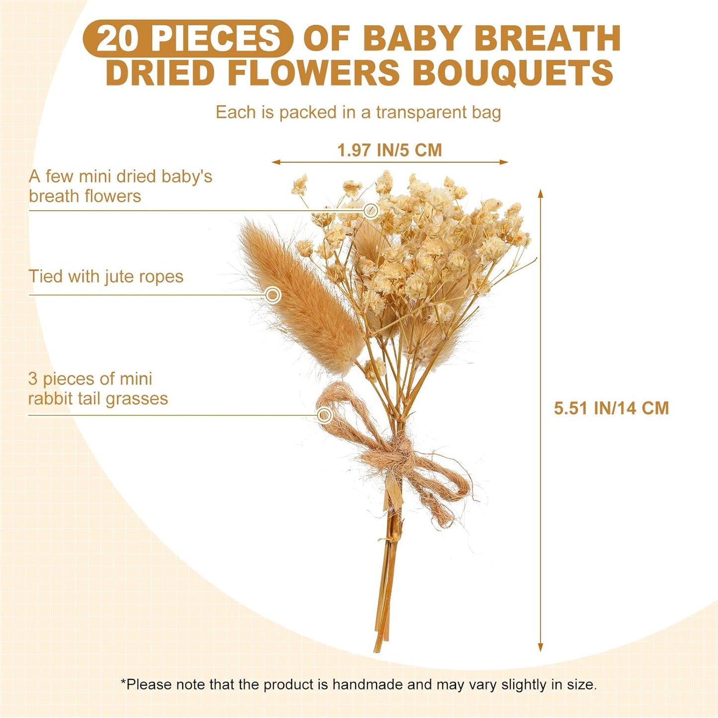 Mini Dried Baby's Breath Flowers Gypsophila Bouquets Natural Branches Dog Tail Bunny Rabbit Tail Dried Bulk Flowers Plants for Vase Home Decoration Photo Props Parties Weddings DIY Craft (20)