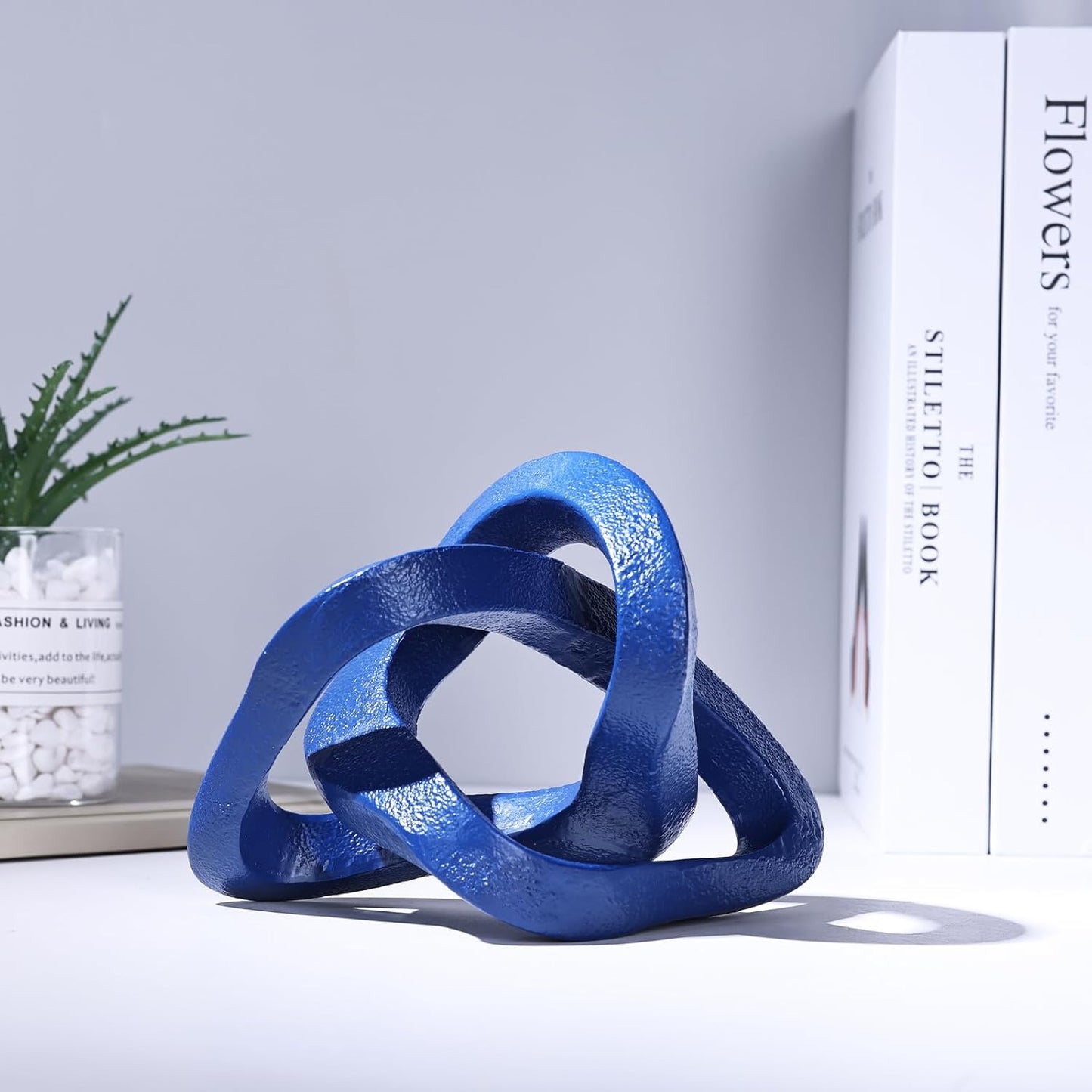 Infinity Knot Sculpture Blue Knot Decor Object, Abstract Knick Knacks Coffee Table Modern Statue, Navy Blue Sculpture for Home Living Room Table Ornaments and TV Stand Bookshelf Decorative