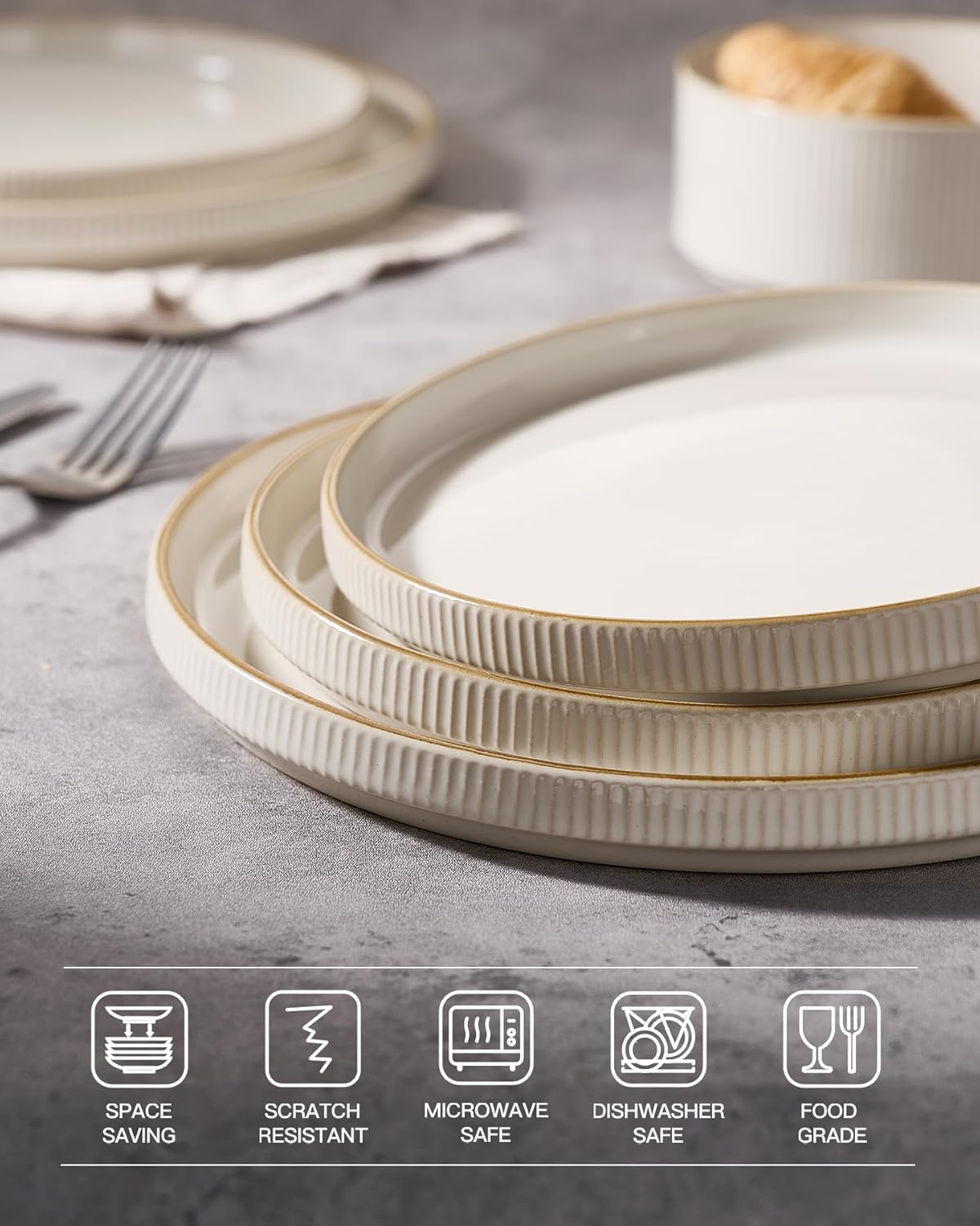 famiware Star Salad Plates for 6, 8 inches Plate Set, Stoneware Dinnerware, Small Dinner Plates for Dessert, Salad, Appetizer,Vanilla White