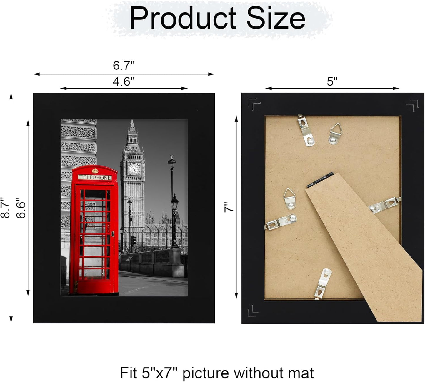 iRahmen 5x7 Picture Frame Set of 4, High Definition Glass Black Picture Frame, 5 x 7 Wood Rustic Photo Frames for Horizontal or Vertical Table Top and Wall Mounting