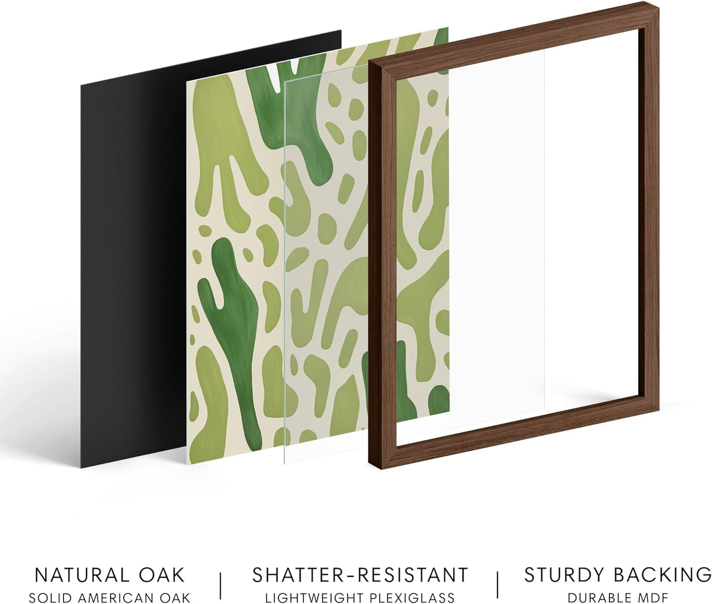 HAUS AND HUES Modern Abstract Wall Art - Blue and Green Living Room Art, Modern Artwork for Walls, Minimalist Picture for Living Room(Green Pattern, Walnut Frame, 8x10)