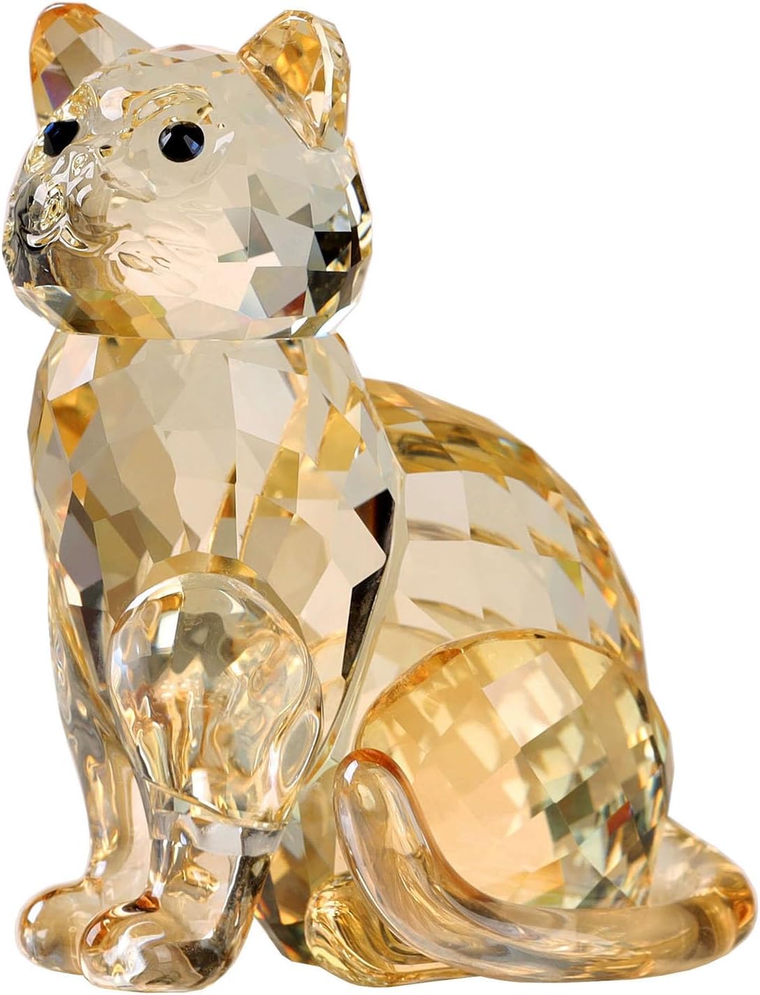 Crystal Cat Realistic Animal kitten Art Figurine Collection Table top Ornament Statue Home Decor (Gold)