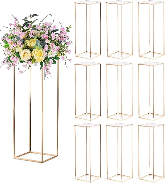 Sziqiqi Table Centerpiece Decorations for Weddings - Wedding Decoration for Ceremony Modern Rectangular Flowers Arrangements Display Rack for T-Stage Tables 31.5inch Gold