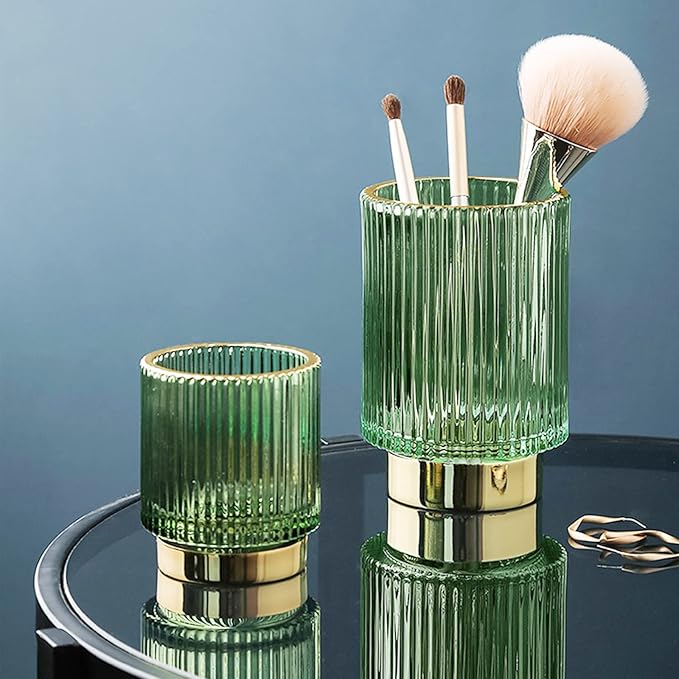 Glass Vase, Gold-Tone Metal Base, Flower Vase Decorative for Home Office Wedding Holiday Party Celebrate. Glass Plant Vase