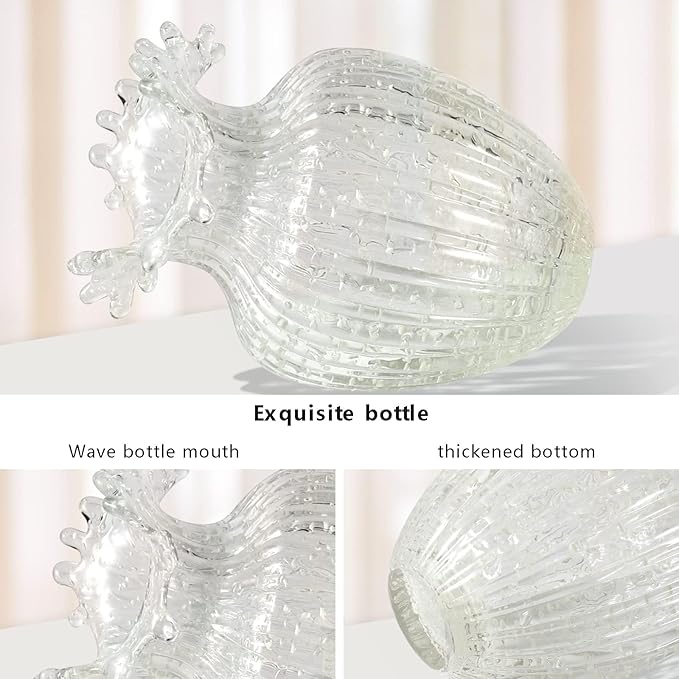 Handmade Glass Flower Vase Luminous Waves Mouth Decorative Vase Vintage Home Decor Rustic Farmhouse Decorations Living Room,Dining Room,Fireplace,Shelf