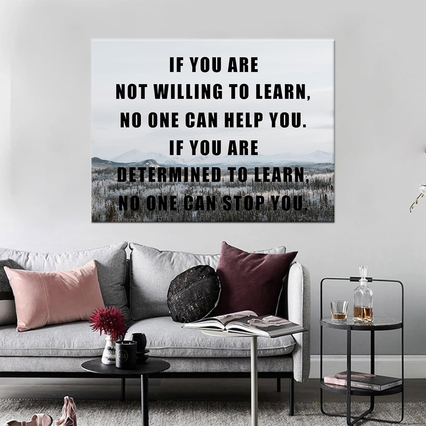 If You Are Not Willing to Learn inspirational Canvas Wall Art Prints Success Painting Art Positive Motto Office Quotes Picture Print for Modern Home Bedroom Wall Decor Wooden Framed [36''Wx 24''H]