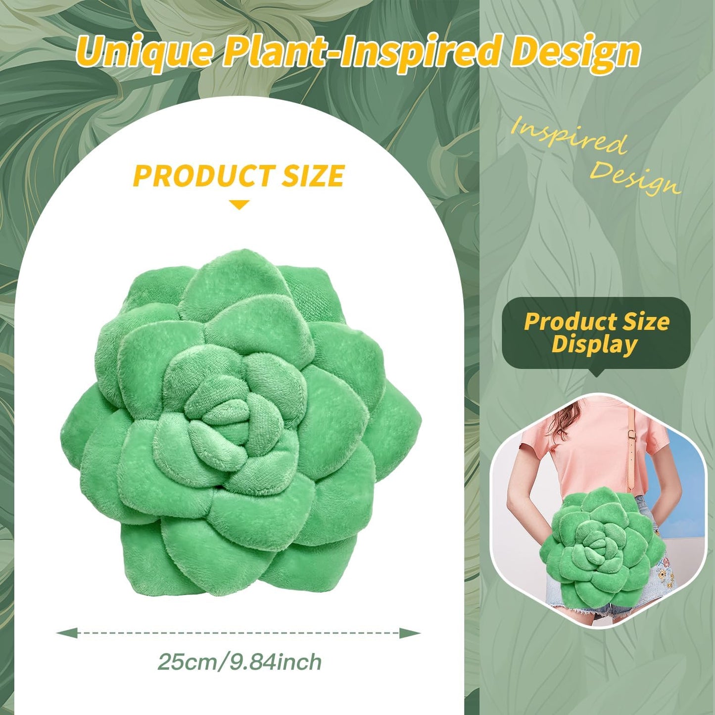 Fleshy Greenery Plush Cushion – Hand-Stitched 3D Flower Throw, Botanical-Shaped Accent for Bedroom, Living Room, and Home Décor 25cm/9.84in