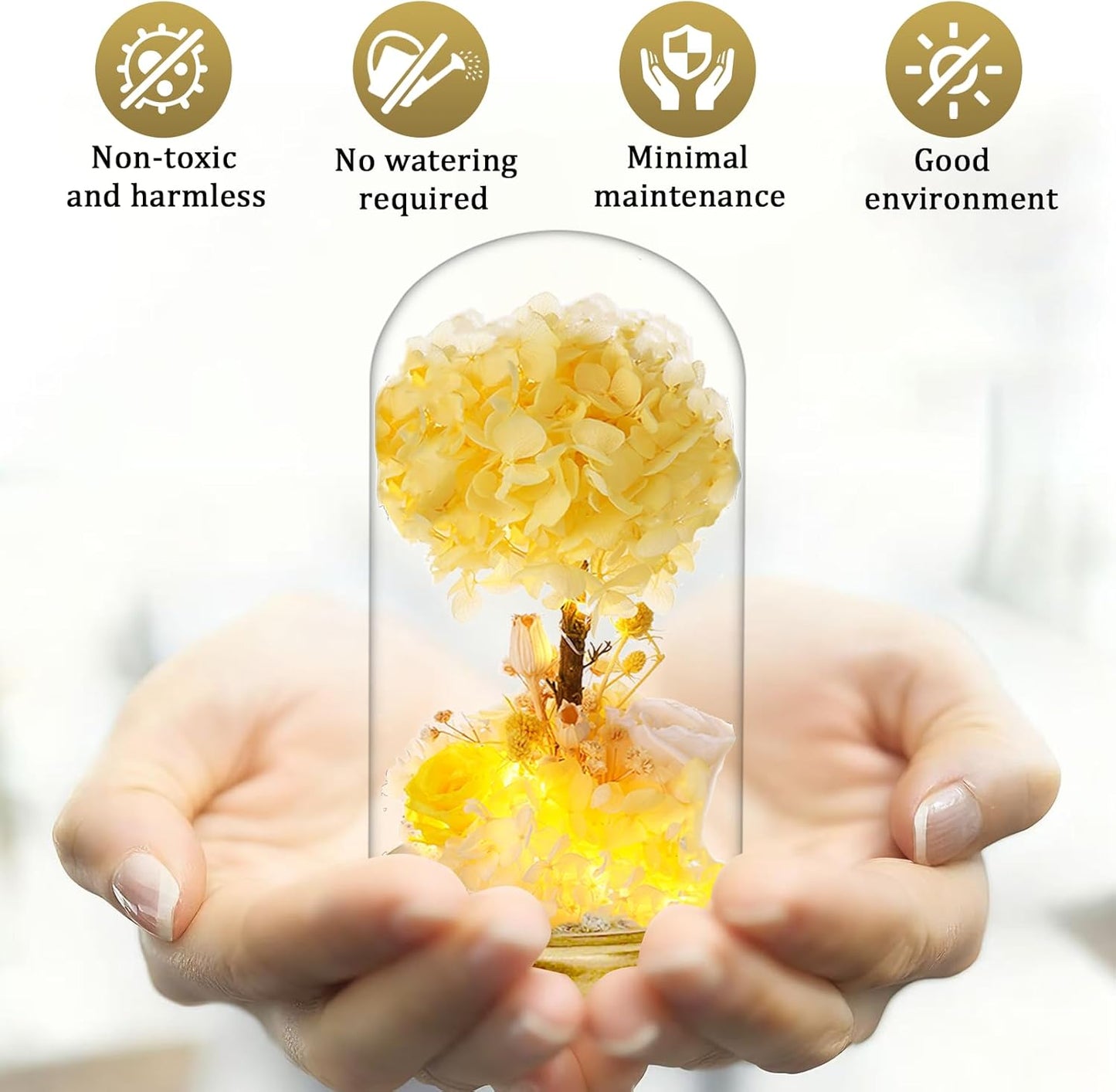 LED Lighted Floral Arrangement in Glass Vase, Artificial Yellow Leaves with Yellow Roses, Battery Operated