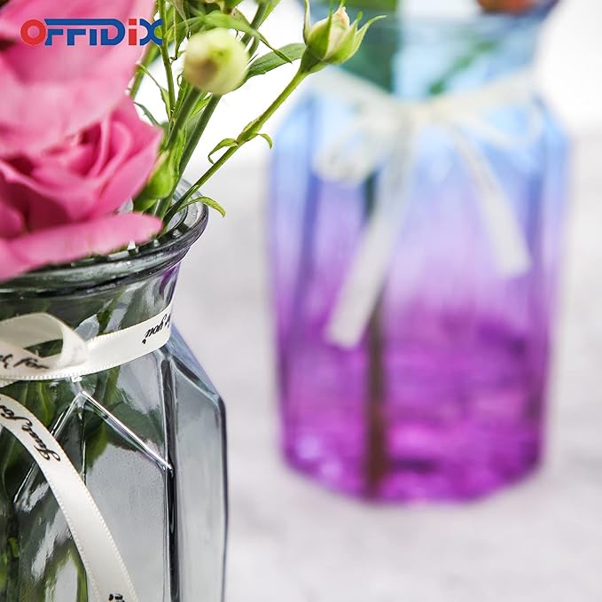 OFFIDIX Glass Vase, Geometric Faceted Design Flower Vase for Weddings, Events, Decorating, Arrangements, Office, or Home Decor
