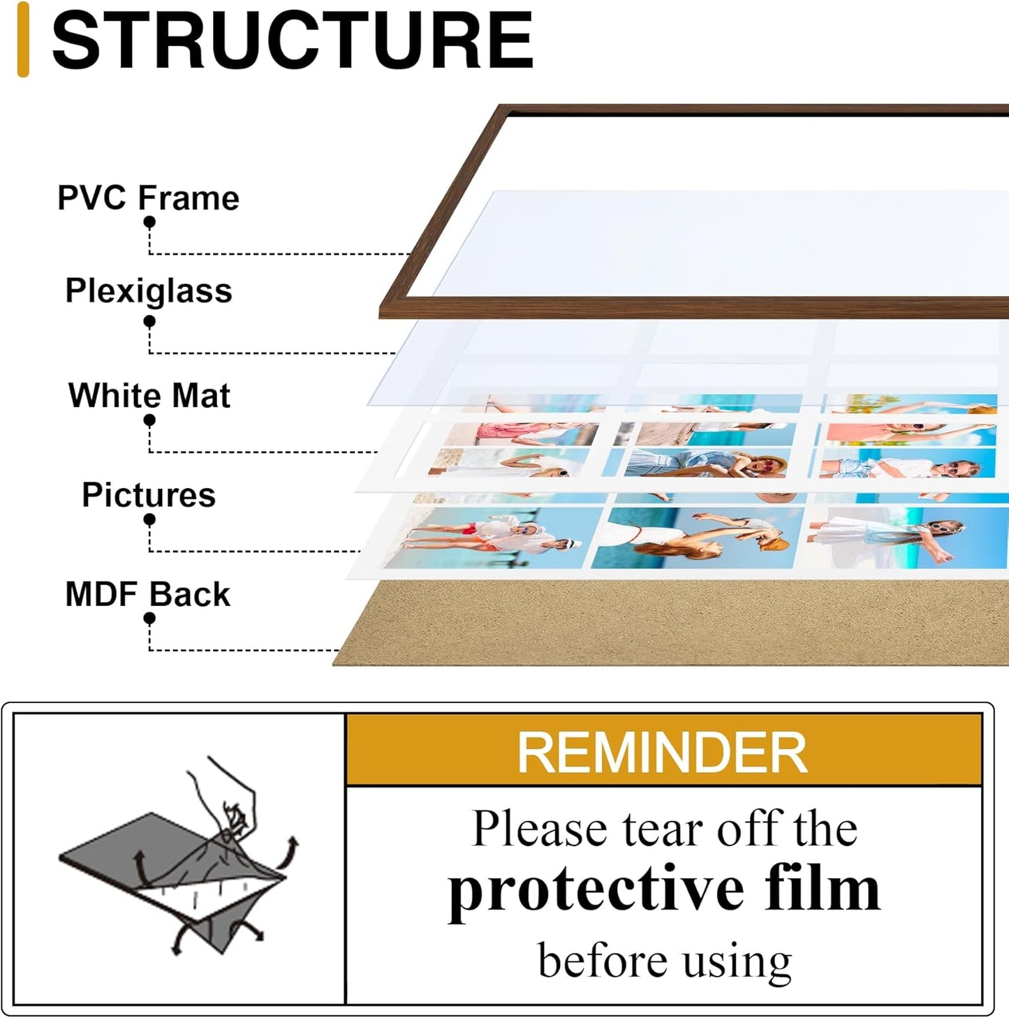 decorUhome 14x20 Picture Frames Collage Wall Decor, Display 9Pcs 4x6 Photos with Mat or 1Pcs 14x20 Unmatted, 9 4x6 Collage Picture Frames for Wall Mounting, Brown