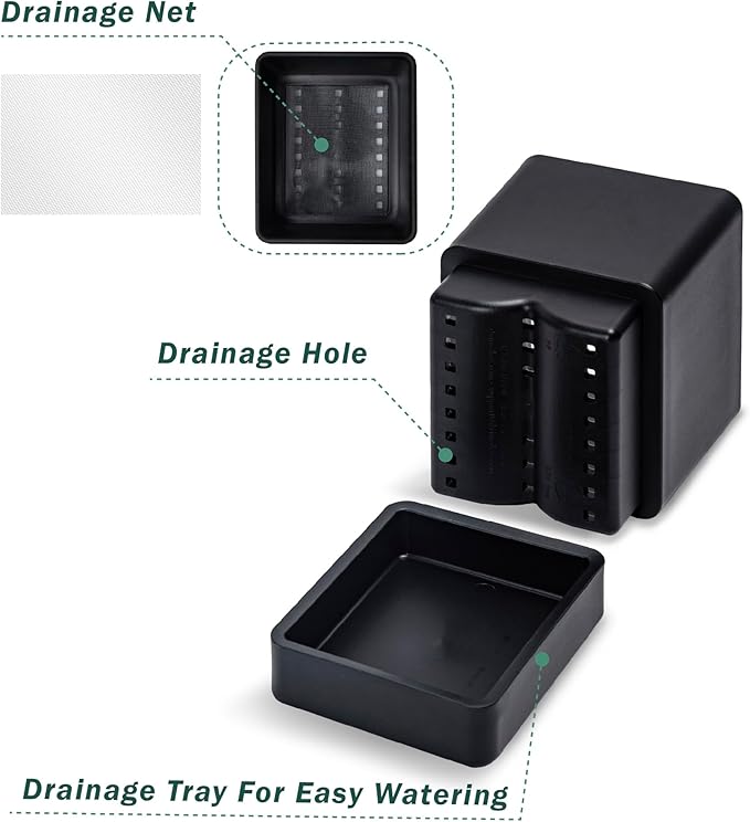 4 Inch Herb Planter Pot, Plastic Planter with Drainage Holes and Saucer, Modern Decorative Gardening Pot for Indoor Plants, Flowers, Herbs, Succulents, Black, Set of 1, 76-Y-B-1