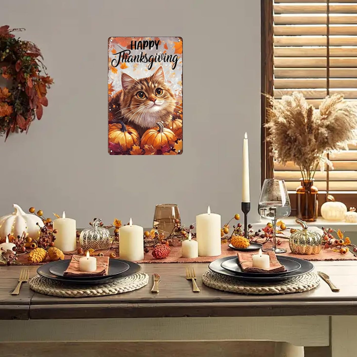 Metal Signs Happy Thanksgiving Tin Signs Aluminum Sign for Living Room Bedroom Bar Cafe Yard Garden Office Wall Decor 12×8 Inch