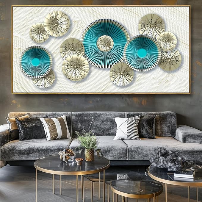 Wall Art Simple Wall Decor Teal Blue and Yellow Canvas Painting Abstract Wall Art for Bedroom Living Room Dining Room Home Office Decor 20"x40" with Framed