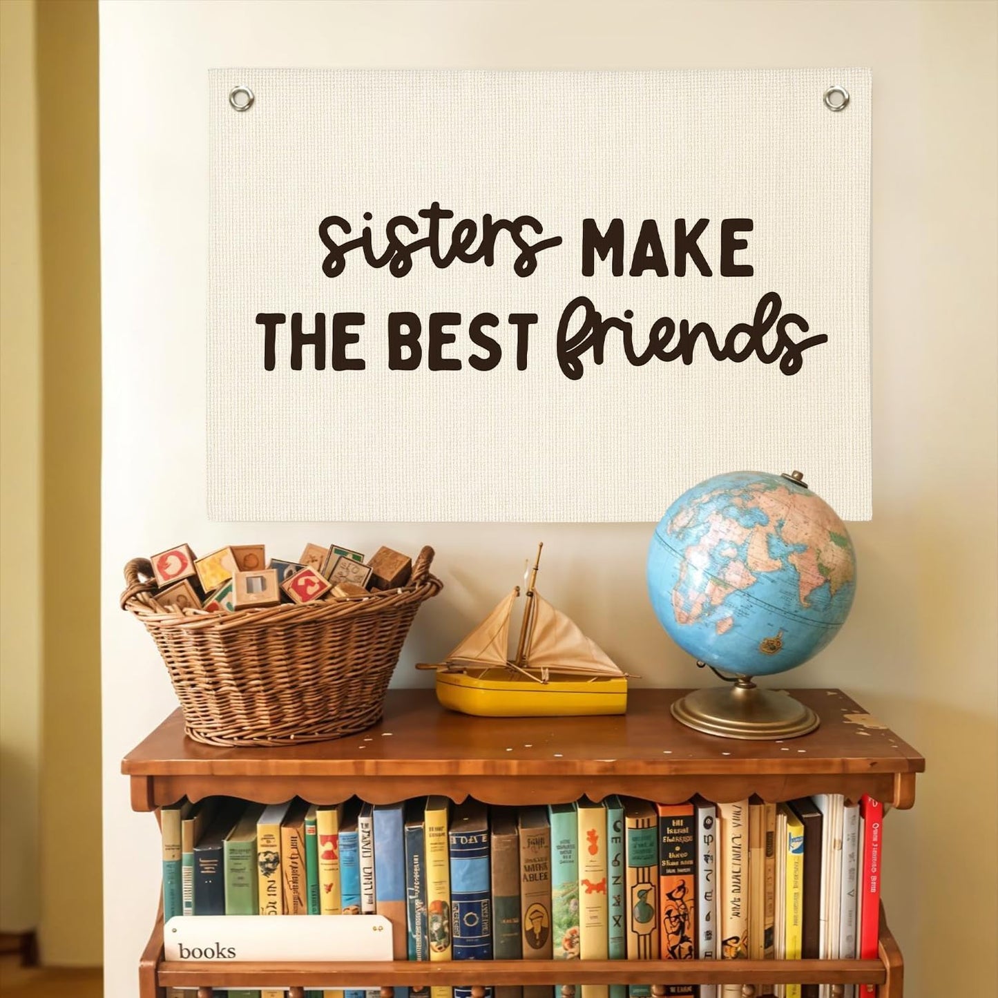 Girl Room Decor,Sisters Make The Best Friends,Bedroom Playroom Wall Art Decor,Girl Nursery Decor Canvas Banner,Sister Room Sign Linen Canvas Banner 30x20 Inch