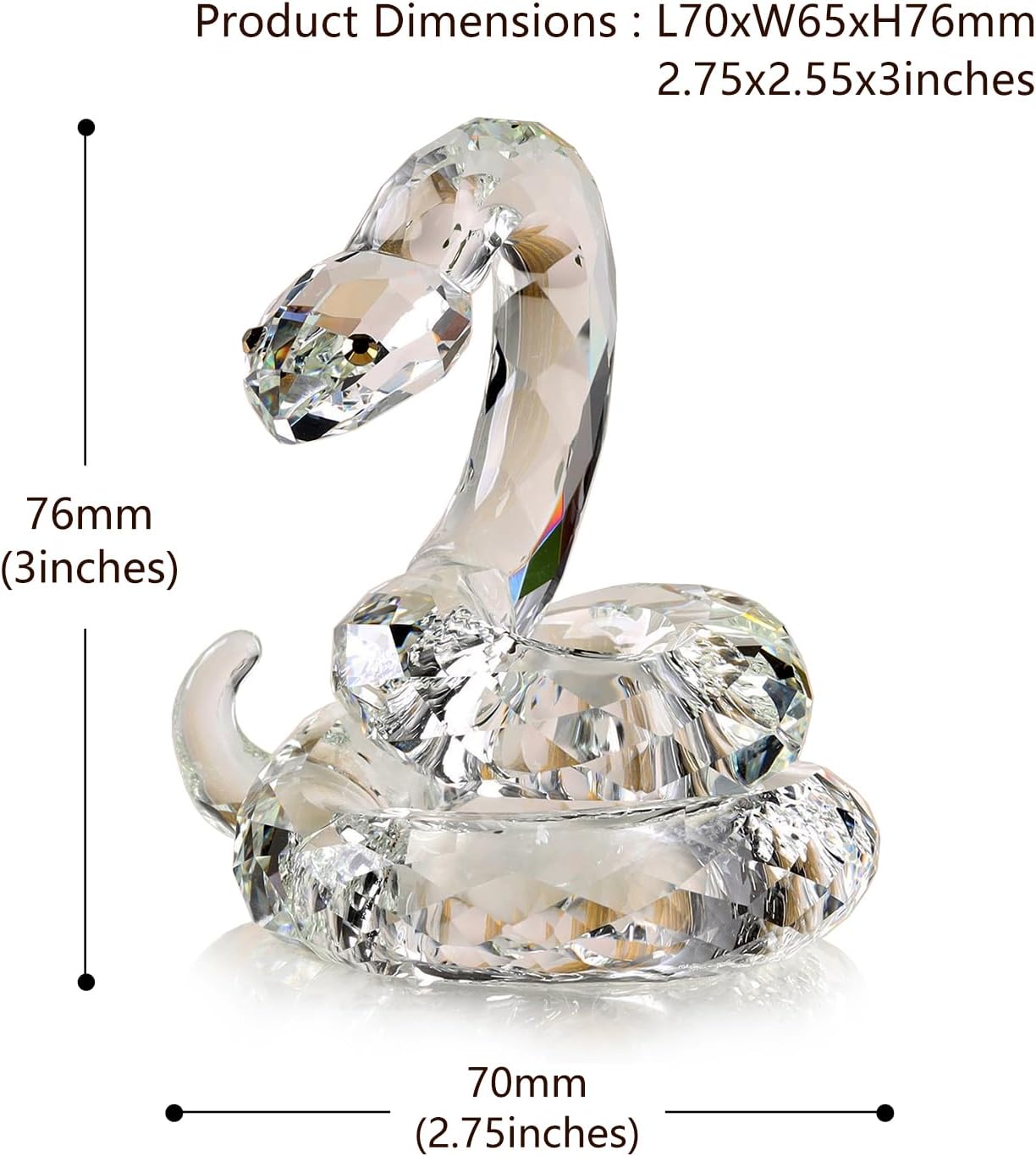 Crystal Coiled Snake Realistic Animal Holiday Collection Table top Ornament Home Decor Collectible Figurines Christmas New Year Gifts (Clear)