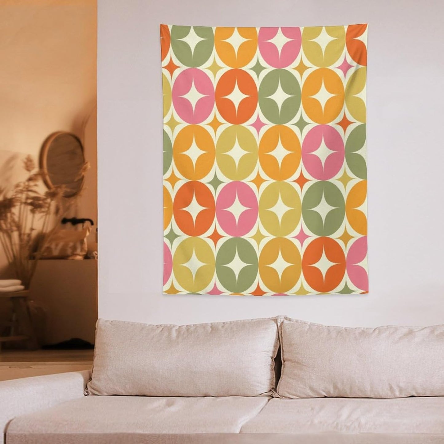 ICMOLYYENLO Abstract Cat Tapestry, Medieval Abstract Atomic Star Cat Vintage Home Wall Hanging Art Tapestry for Bedroom Living Room Dormitory 60x60 Inch