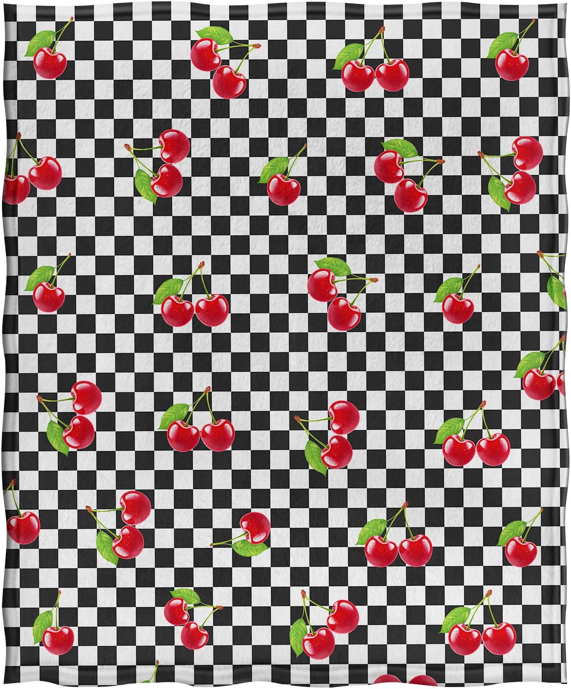 Jekeno Cherry Fruit Blanket Gifts for Women Kids Girls Boys Mom Wife Men Birthday Christmas Halloween Easter Presents Home Bedroom Living Room Bed Sofa Decor Black White Checkered Plush Throw 60"x80"
