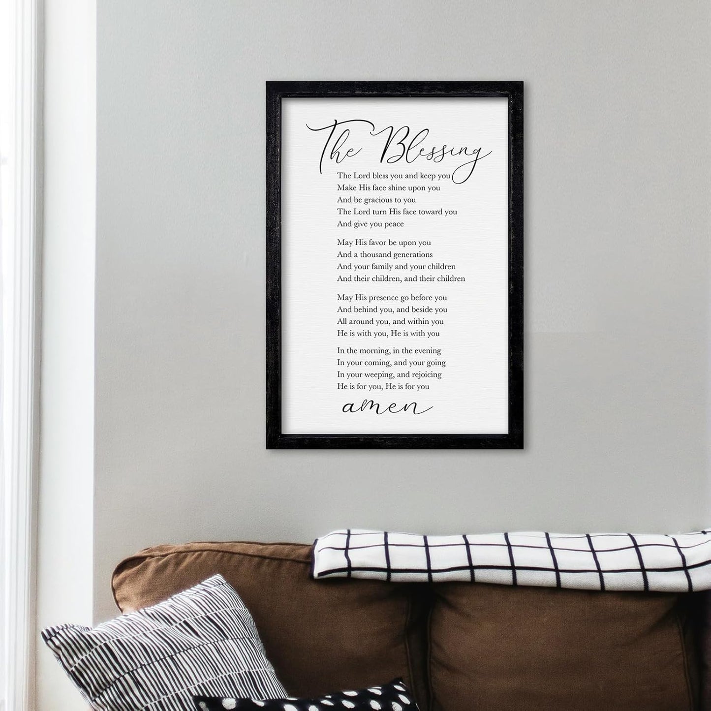comurdyo The Blessing Bible Verse Wall Art Christian Decor for Home 16"×11" May The Lord Bless You And Keep You Scripture Sign Religious Bible Quotes Wall Decoration Wood Framed Hanging (Black)