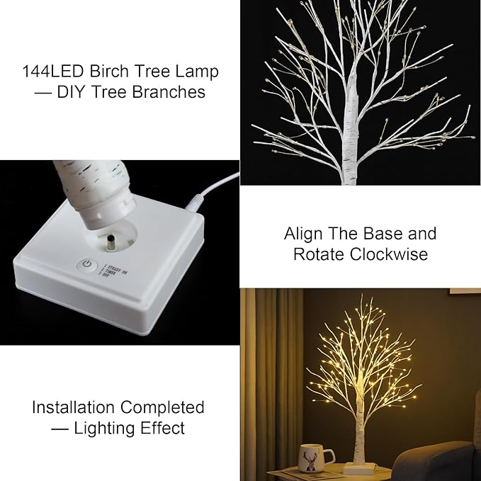 144 LED Birch Tree Lights with Remote Control, DIY Artificial Tree Lamp with Timer, Twinkle Lighted Tree 3 AA or USB Powered, Fairy Light Spirit Tree for Bedroom Easter Decor (White)