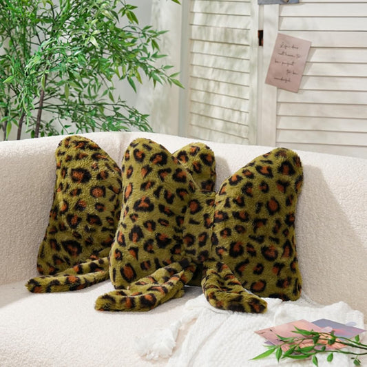 Leopard Print Bow Throw Pillows Cute Plush Pillow Stuffed Bow Backrest Cushion Home & Car Decoration