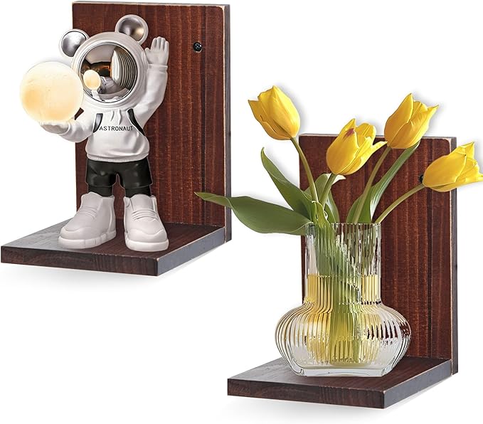 Small Wall Shelf,L-Shaped Small Floating Shelves for Plants Speaker Table Lamp Display,Wooden Ledges Indoor Modern Midcentury Decorative for Gallery Living Room Porch,Pine,2 Pack(Rustic Walnut)